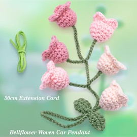 MEAJOO Car Mirror Hanging Accessories, Rear View Mirror Accessories Hanging Decor, Cute Bellflower Hand Knitted Car Pendant Suitable for Key Chains, as Gifts for Women(1 PCS, Gradient Pink)