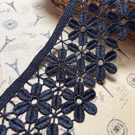 8CM Width Europe Snowflake Pattern Inelastic Embroidery Lace Trim,Curtain Tablecloth Slipcover Bridal DIY Clothing/Accessories.(２Yard in one Package) (Black)