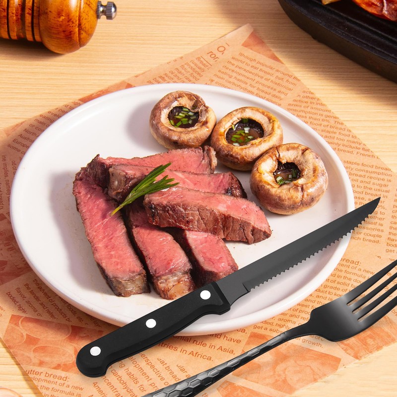 30 Pcs Black Hammered Silverware Set Service for 6,with Steak