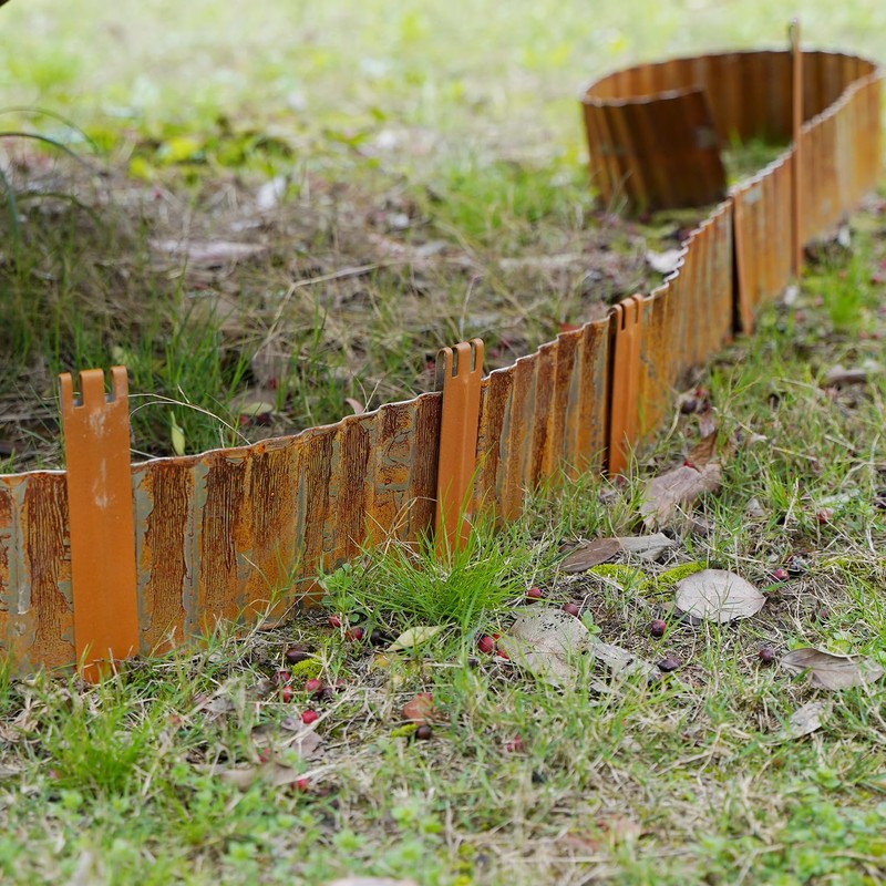 6PCS Brown 10in Metal Landscape Edging Border Stakes, Rustic Heavy