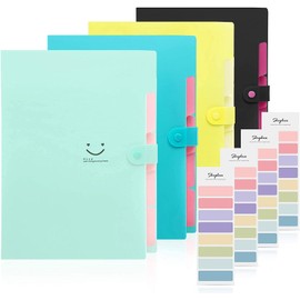 SKYDUE Pack of 4 A4 Document Folders, Expanding Folder A4 with Compartments, Postal Folder A4, Organiser Folder 4 for Home, Office, School and Travel