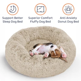 Petloox Donut Dog Bed - Premium Comfort for Anxiety Relief - Fluffy & Calming Design with Ultra-Plush Support | Cozy Round Dog Bed with Super Soft Circle Style (Size S Beige)