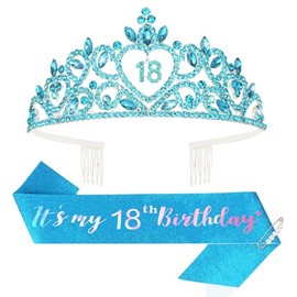 Araluky Happy 18th Birthday Decorations for Girls, 18th Brthday Sash and Crown for 18 Birthday Gifts for Girls