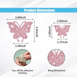 8PCS Bling Crystal Butterfly Car Decals, Auto Decoration Rhinestone Stickers Bling Decorative Decal, Bling Exterior Interior Accessories for Cars Window Bumper Laptops (Pink)