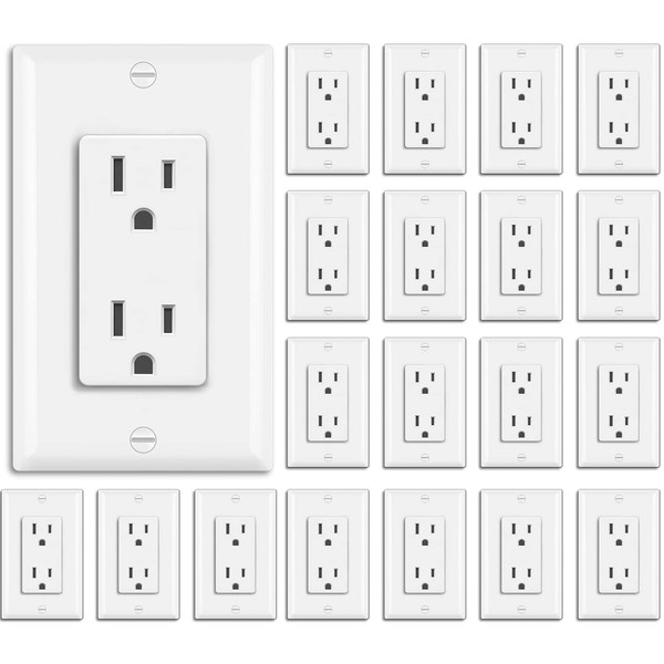 [20 Pack] BESTTEN 15 Amp Decorator Wall Receptacle Outlet, Non-Tamper-Resistant, Wallplates Included, 15A/125V/1875W, UL Listed, White