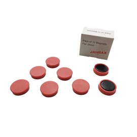 Pack of 12 Red Round Flat Magnets - 24mm Whiteboard Office Fridge - by Janrax