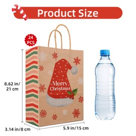SENTAIMAO Xmas Kraft Gift Bags,24Christmas Goody Bags with Handle for Xmas Gift Wrapping Christmas Party Supplies