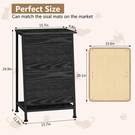 smusei Cat Scratcher and End Table, Black Side Table with Detachable Sisal Scratching Pad Vertical Cat Scratching Board for Indoor Cats Kittens, Modern Cat Furniture Sofa Table for Living Room