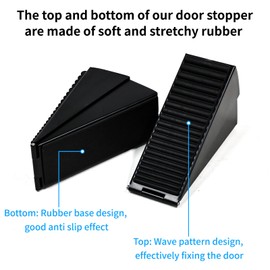 Door Stoppers for Bottom of Door, Adjustable Spring Loaded Door Stops, Premium Rubber Door Stopper Wedge for Any Heavy Duty Door & Floor (Black, 2 Pack)