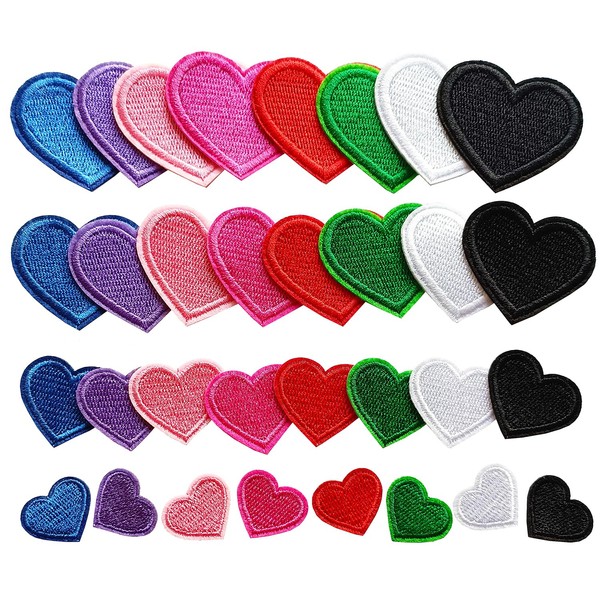 Zlettery 32pcs Multicolor Heart Shape Iron on Patches, Heart Embroidered