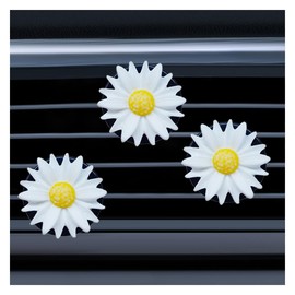 3PCS Daisy Flower Car Dashboard Air Vent Trim Clip, Cute Daisy Air Conditioner Outlet Clip Car Charm for Women, Car Air Freshener Vent Clip Auto Interior Decoration for Girls Present (White)