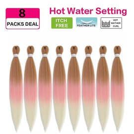 Pre Stretched Braiding Hair 26 Inch Braiding Hair Extensions 8 Packs Brown Pink Blonde Braiding Hair Pre Stretched Yaki Straight Synthetic Braids Hair Extensions for Women (27-Pink-613, 26 inch)