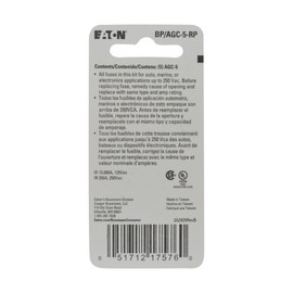 Bussmann Division BP/AGC-5-RP Bp/Agc-5 Fuse Auto Blister Pack
