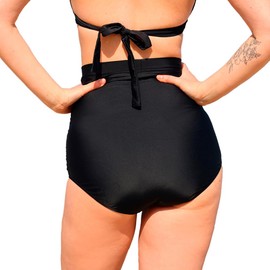 MYLILY Shape Women's Bikini Bottoms with Ruffles Black High Waist Bikini Bottoms Women's Tummy Control Bikini with Shaping Effect, black