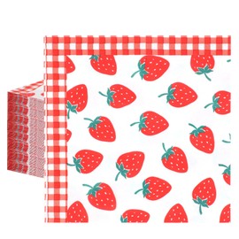 100 Pcs Strawberry Napkins - Strawberry Cocktail Napkins - Strawberry Paper Napkin Disposable - Red Gingham Napkins - Fruit Paper Napkin for Party,Birthday - 6.5" x 6.5"