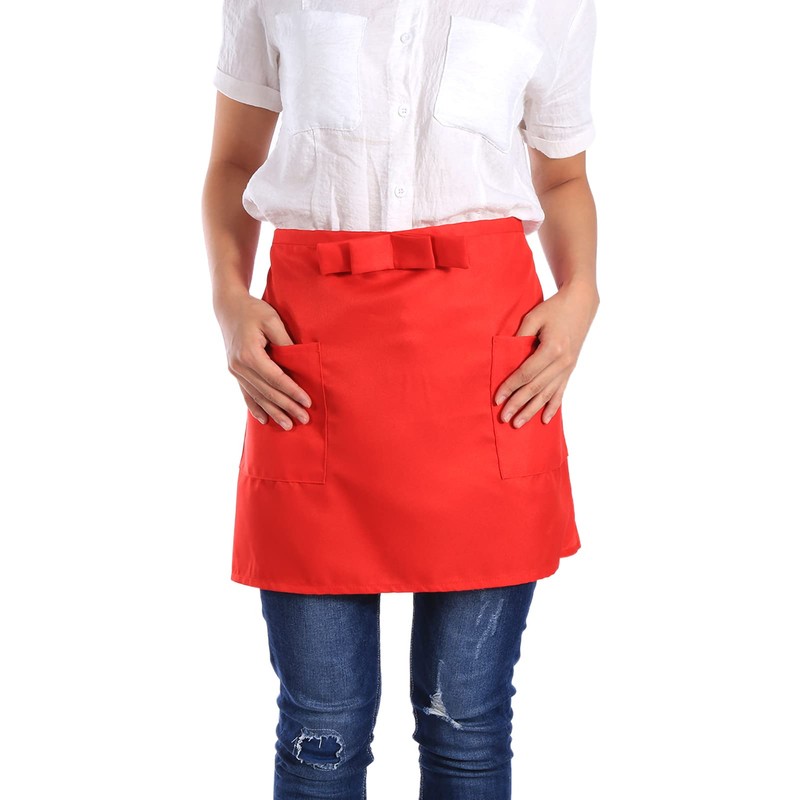 Jenngaoo 3-Pack Waist Aprons for Women Men, Red, Kitchen Restaurant