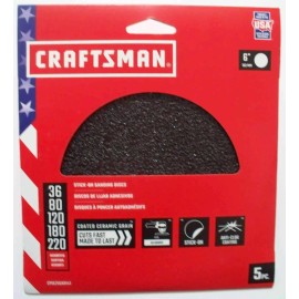 Craftsman Assorted Grit (36-220) Sandpaper - Five 6" Stick On Discs-Combo Ship
