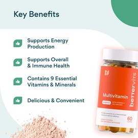 Bettervits Multivitamin Gummies | 8 Minerals & Vitamins | Orange Flavour |