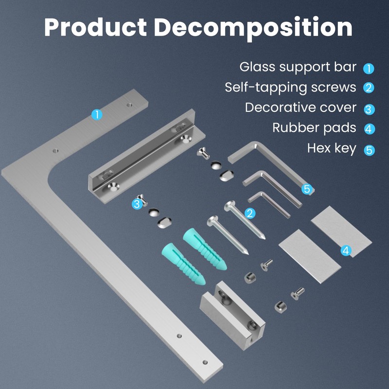 AatrixQuayn Shower Glass Support Bar, Both Sides Available, Frameless Bathroom