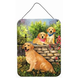Caroline's Treasures PPP3101DS1216 Golden Retriever at The Gate Wall or Door Hanging Prints Aluminum Metal Sign Kitchen Wall Bar Bathroom Plaque Home Decor Front Door Plaque, 12x16, Multicolor