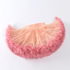 Toddler Girls Tutu Skirt Elastic Wasit Short Tulle Ballet Pettiskirt Peach Coral 4-6T