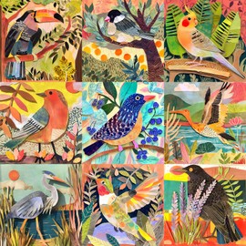 Naturelish 1000 Piece Jigsaw Puzzle for Adults Colorful Cut-Paper Style Birds Puzzle 1000 Piece, Challenging Jigsaw for Game Night, Giftable Puzzle with Sectioned Back Design, 24 x 24 in