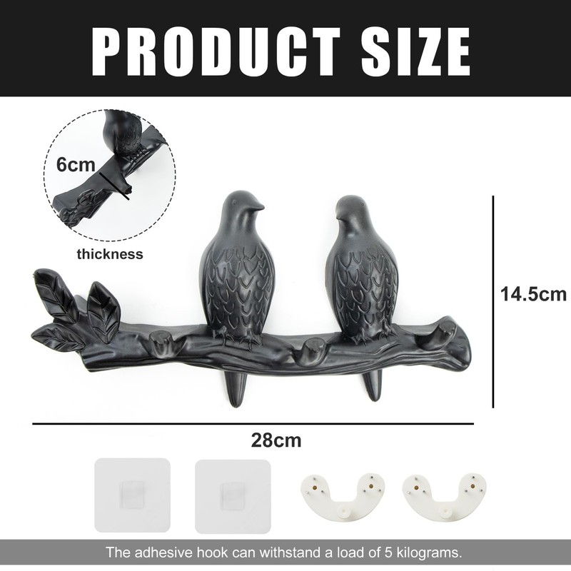 letuxaamz Key Holder, Key Holder with 3 Hooks, Bird Key