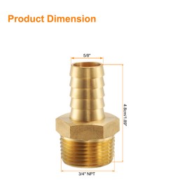 sourcing map 4pcs Brass Barbed Fitting 3/4" NPT Male to 5/8" Hose ID for Home Brew Pipe Fitting Direct Thread Tower Connector Durable Construction