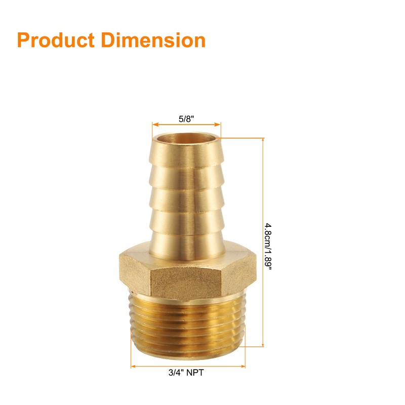 sourcing map 4pcs Brass Barbed Fitting 3/4" NPT Male to