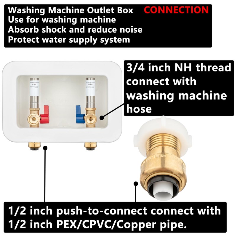 (1 Pack) Lidertik Washing Machine Outlet Box Push to Connect