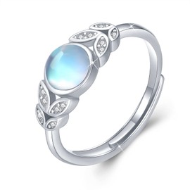 Moonstone & Turquoise for Women 925 Sterling Silver Adjustable Rings Christmas Gift for Mum Girlfriend Girls, Sterling Silver, 人论白