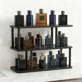 16" Cologne Organizer for Men, 3 Tier Wooden Perfume Stand,Black