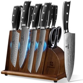 Juego de cuchillos con bloque, juego de 10 piezas de cuchillos de cocina de acero inoxidable, afilados profesionalmente para cocinar, cortar, picar, t