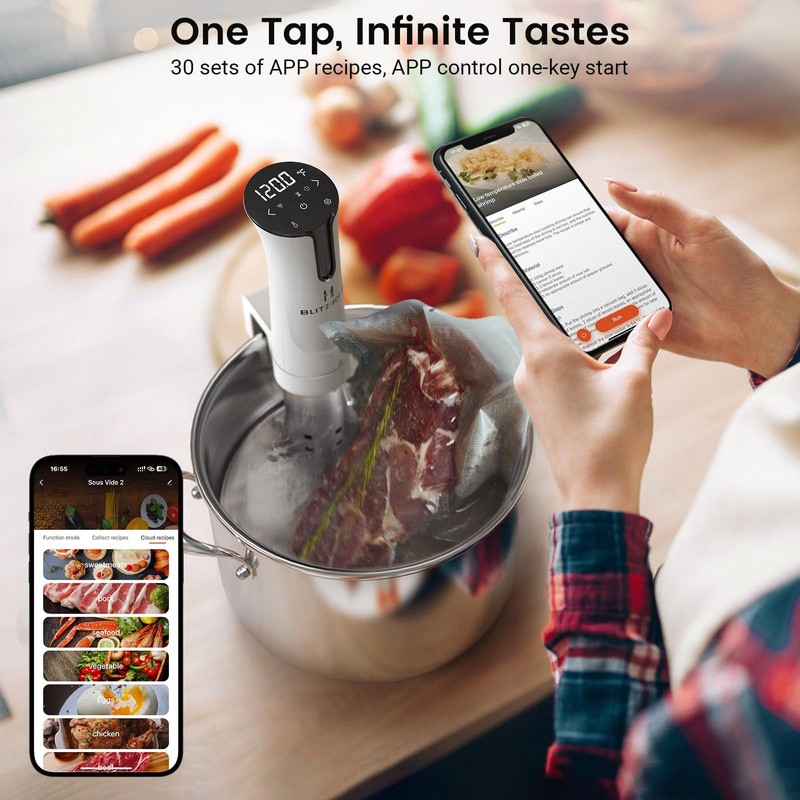 BLITZHOME Sous Vide Machine, WiFi APP Included, 1100W Sous Vide