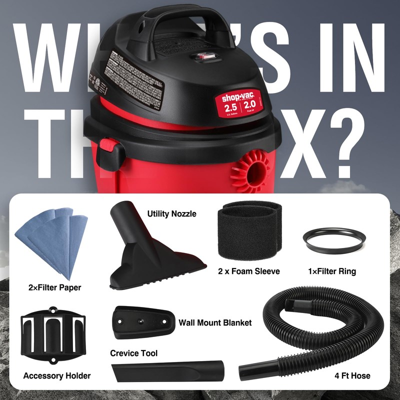 Shop-Vac 2.5 Gallon 2.0 Peak HP Wet/Dry Vacuum, Portable Compact