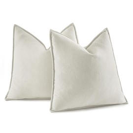 MIULEE Pack of 2 Cream Decorative Pillow Covers 20x20 Inch Soft Chenille Couch Throw Pillows Farmhouse Cushion Covers with Elegant Design for Sofa Bedroom Living Room Home Decor