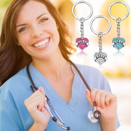 Hicarer 8 Pcs 2025 Nurse Keychain Bulk Cna Nurse Week Appreciation Gifts Nurse Party Favors Heart Nurse Keyring with Crystal Pendant for Nursing Student Doctor Birthday Thank You Gifts
