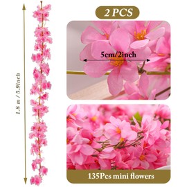 Cherry Blossom Decoration, Pack of 2 1.8 m Artificial Flowers, Cherry Blossom Garland, Hanging Vines, Fake Flowers Garland, Hanging Cherry Wreath, Vine for Wedding, Home, Garden, Party (Rose)
