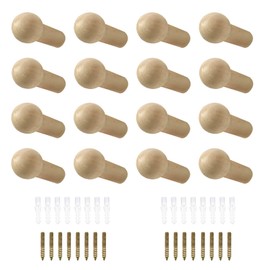 通用 16 Pcs Wall Hooks Rack Wall-Mount Wooden Coat Hooks Wall Mounted Entryway Hat Rack Wooden Coat Hooks Pegs with Screws for Wall Coat Hat Towel Heavy Duty Hooks