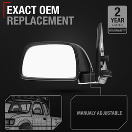 Passenger Side Mirror Replacement - Compatible with 1995-1999 Toyota Tacoma - Manual Adjustment, Manual Folding, Convex Glass - Textured Black Cover - OEM 87910-04030, 955450, TO1321116