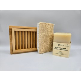 Eco Friendly Kitchen Dish Washing Cleaning Bundle | Solid Dish Soap Bar, Eco Sponge & Dual Layer Bamboo Soap Dish | Plastic Free, Sustainable, Natural DIshwashing Set | 100% Made in Canada