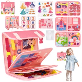 GQIRIL Toddlers Busy Book Board - Montessori Toys for 1 2 Year Old, Felt Sensory Travel Busy Book, Castle Princess Learning Educational Toy Airplane Car Trip Girls Ages 1-3 3-5 Birthday Gift Preschool