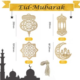 Ramadan Decorations for Home, 7pcs Wooden Pendant Moon Star Wind Light Shape Eid Decorations Eid Ramadan Decoration for Outdoor Home Ramadan Ornament Mubarak Eid Decorations