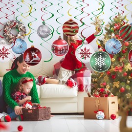 DIYASY Christmas Decorations for Ceiling, 30PCS Christmas Baubles Paper Cutout with Hanging Foil Swirl, Hanging Christmas Ornament for Xmas Indoor Office Decorations