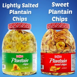 Iselitas | Plantain chip Salted Party Size Jar | Thin & Crispy | Light Salted | Plantains Sweet Party Size Jar | Sweet Plantain Chips |Farm Packed | 2 Jar |26.45OZ (750g)