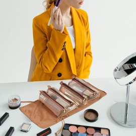 Roll up Cosmetic Bag | Travel Toiletry Organizer | Foldable Cosmetic Container, Packing Organizers for Toiletries Skincare, Travel Accessories