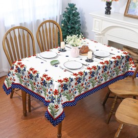 Siilues 4th of July Tablecloth 60x84 Inch Rectangle, Watercolor Poppy Flowers Patriotic Table Cloth Independence Day Memorial Day Table Cover for Home Party Decorations