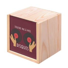 Fabulous Holzkiste mit Aufschrift "Touche pas à mes music DJ, Vintage, vinyl (10 x 10 x 10 cm)
