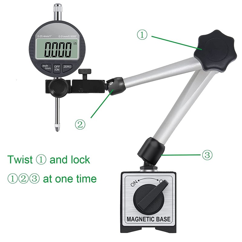HDLNKAK Electronic Digital Dial Indicator Gauge and Magnetic Base, 0-1