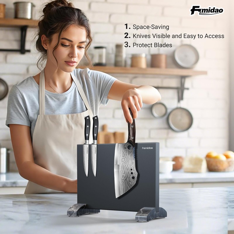 Fomidao Magnetic Knife Holder Block,Black Magnetic Knife Stand for Kitchen